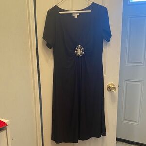 Susan Graver Black Midi Dress with Embellished Accent